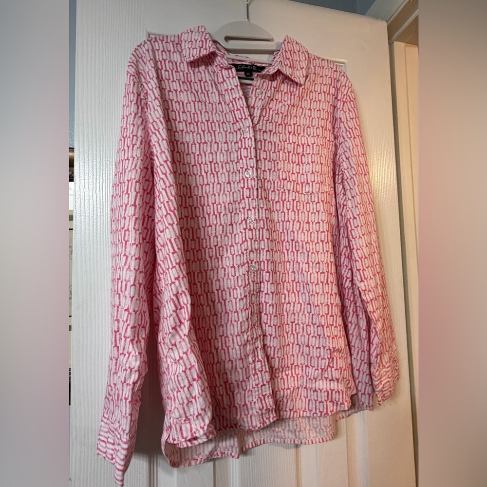Women’s CHARLIE B Pink and White Linen Blend Shirt Size Large